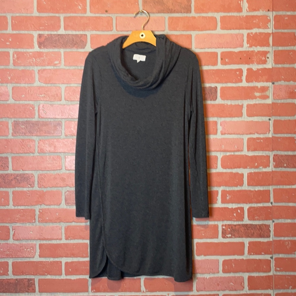 Lou & Grey Signaturesoft Longline Long Sleeve Gray Cowl Neck Dress S